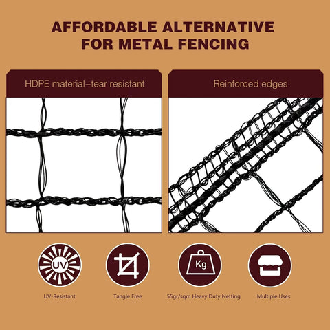 Deer Fence Netting,Plastic Mesh Fence 6.5x50ft,Reinforced Edges 55gsm Heavy Duty Animal Barrier,Ideal for Garden Netting,Against Bird,Temporary Fence,Fruit Plant Protection,Black