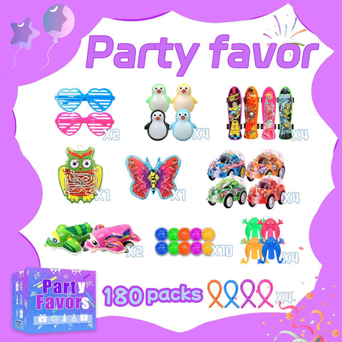 180 Party Favors for Kids, Fidget Toys Bulk, Treasure Box Toys for Classroom Prizes, Goodie Bag Stuffers Pinata Fillers, Carnival Birthday Stocking Stuffers for Boys Girls, Prize Box Toy