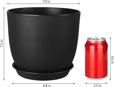 Ferlypote Plant Pots 8 Inch Set of 2, Flower Pots with Multi Mesh Drainage Holes, Planters for Indoor Outdoor Garden Plants and Flowers (Black)