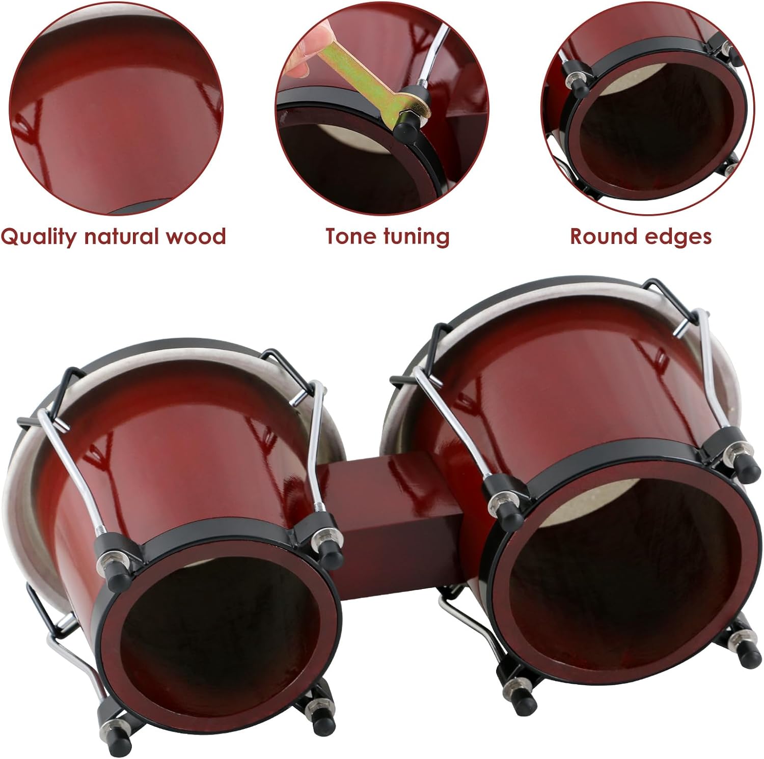 EASTROCK Bongo Drum 6” and 7” Bongos Set for Adults Beginners Professionals Tunable Wood and Metal Drum Percussion Instruments with Bag and Tuning Wrench（Red）