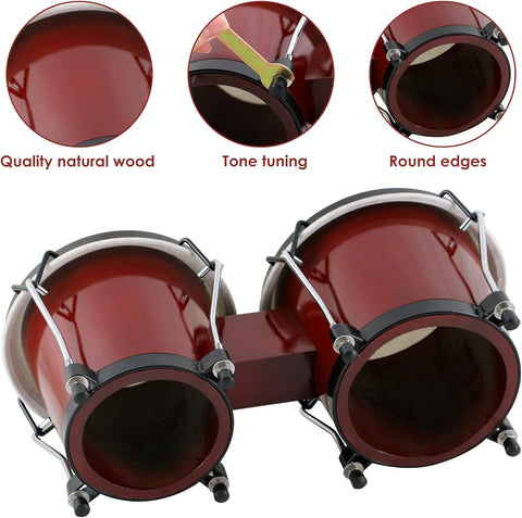 EASTROCK Bongo Drum 6” and 7” Bongos Set for Adults Beginners Professionals Tunable Wood and Metal Drum Percussion Instruments with Bag and Tuning Wrench（Red）
