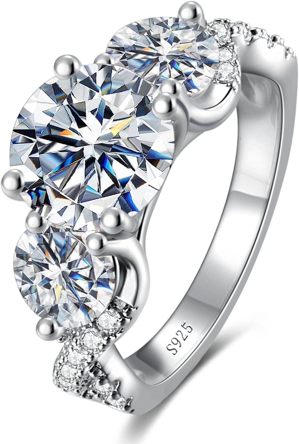 4.6CT 3 Stone Moissanite Engagement Rings for Women