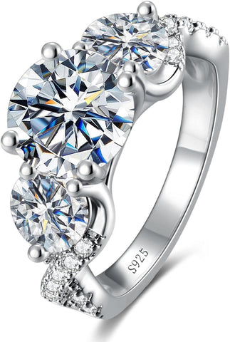4.6CT 3 Stone Moissanite Engagement Rings for Women