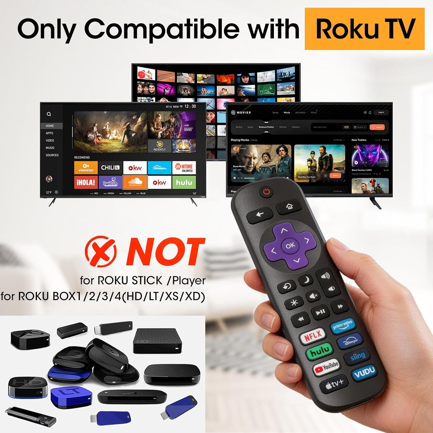 2 Pack Replacement Remote Control Only for Roku TV, Compatible for TCL Roku/Hisense Roku/Onn Roku/Sharp Roku/Philips Roku/Element Roku/Westinghouse Roku TVs (Not for Roku Stick, Box or Speaker)