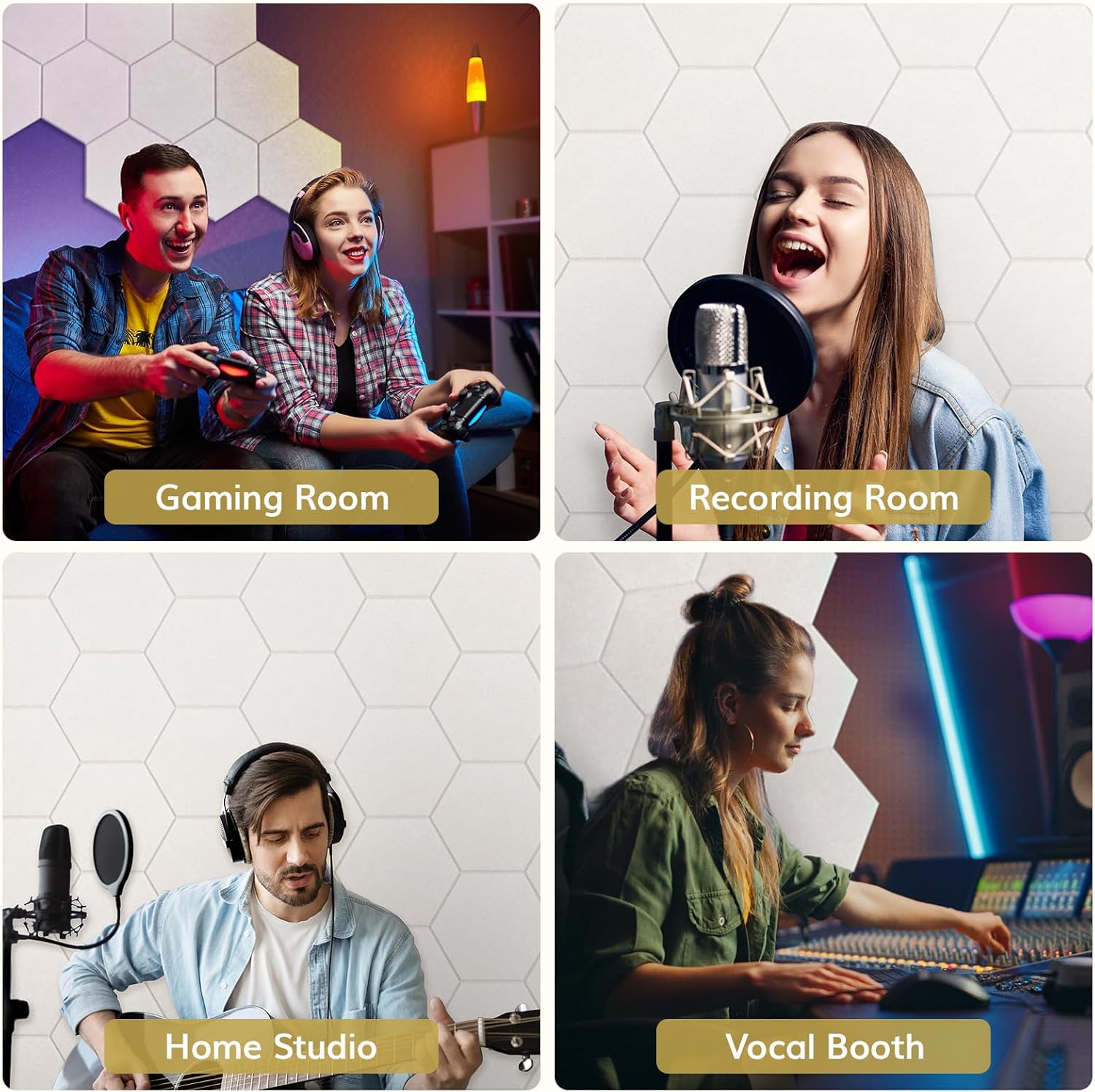 18 Pack High Density Hexagon Acoustic Panels, TONOR 12"x 10"x 0.4" Soundproof Wall Panels, Sound Absorbing Panels for Interior Wall Décor, Peel and Stick Modern for Studio, Office, Home, Beige