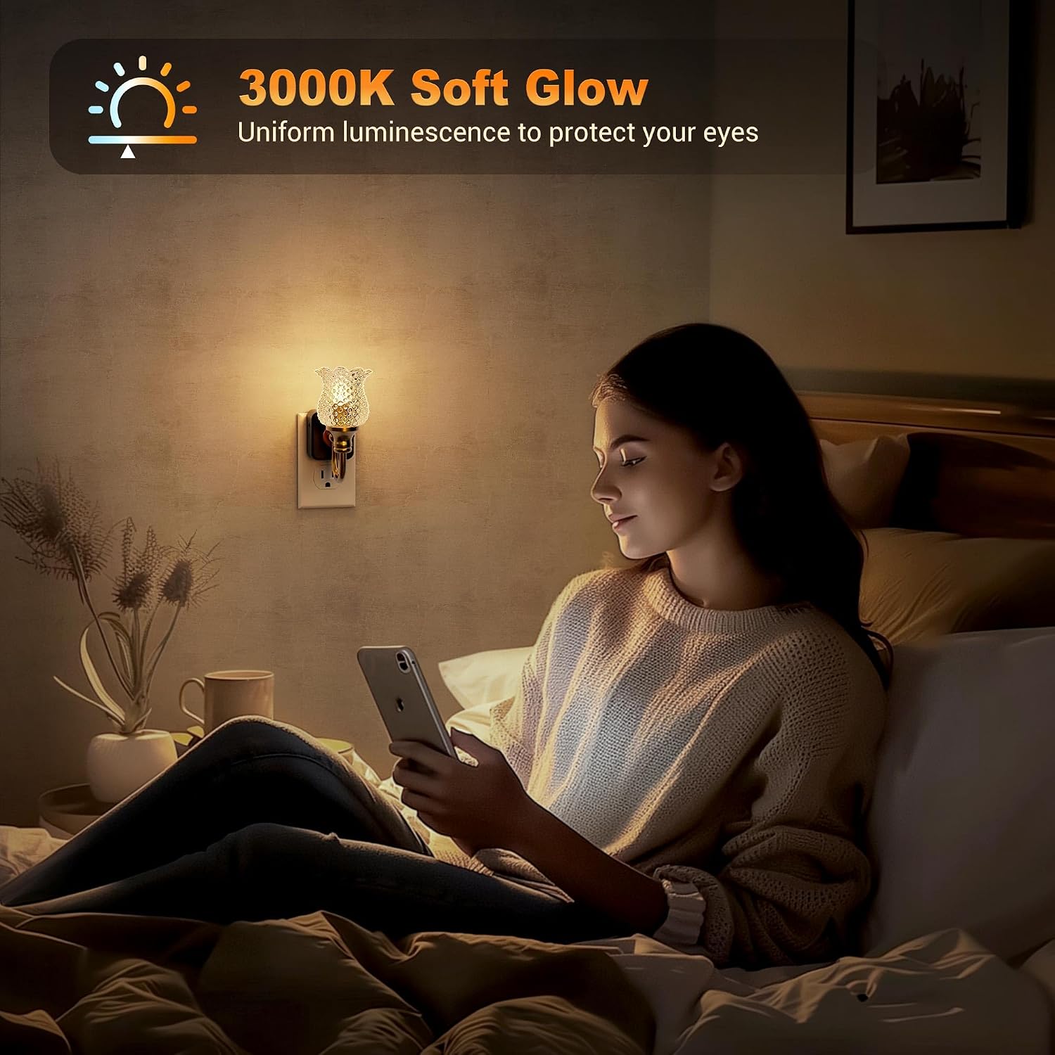 JandCase Night Light, Glass Night Lights Plug into Wall Dimmable
