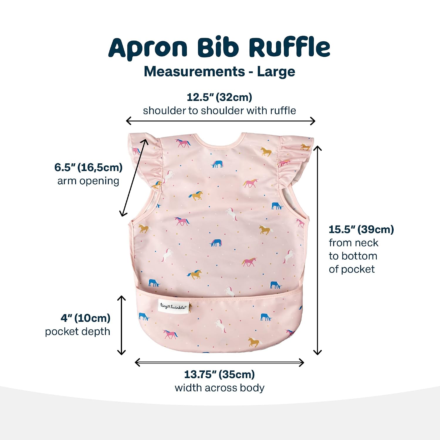 Tiny Twinkle Mess Proof Baby Bib for Girls | Waterproof Toddler Bib for Eating | Baby Apron for Feeding | Machine Washable | Perfect Shower Gift (Unicorn Confetti, 2-4Y)