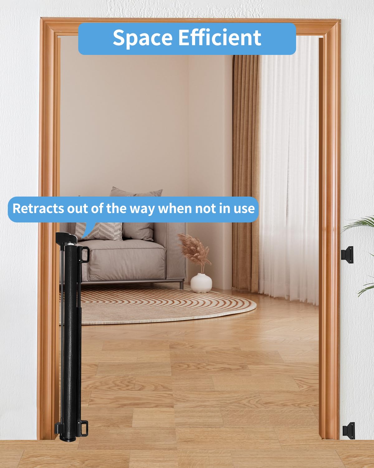 Veraste (2 Pack) Retractable Baby Gate for Doorways and Stairs, Mesh Safety Gate for Pet, Indoor & Outdoor Use, One-Hand Operation, Easy Installation, 33.6" Tall, Expands to 55" Wide（Black）