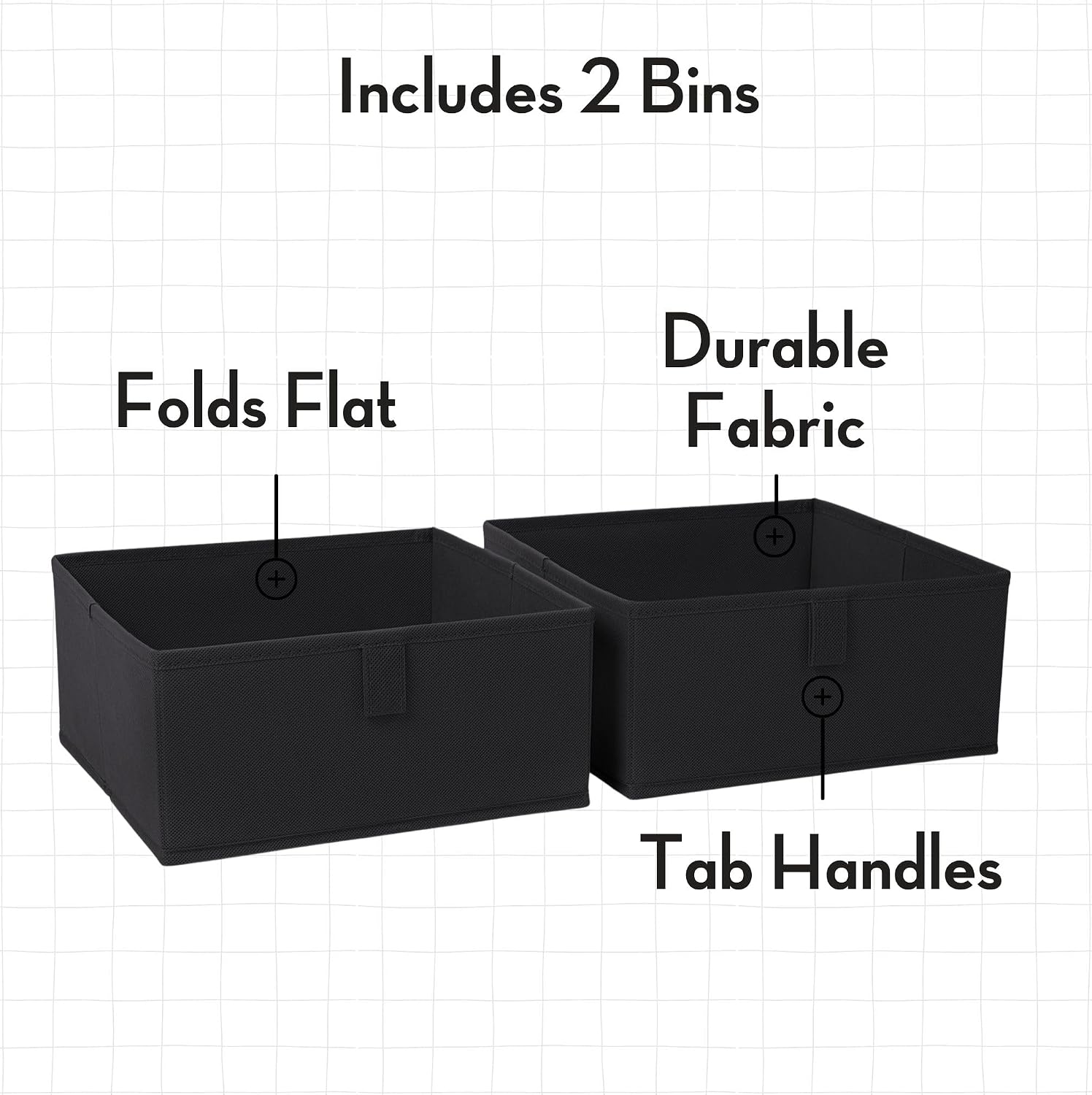 RiverRidge Folding Storage Bins - 2-pack of 5in Tall Black Cubes