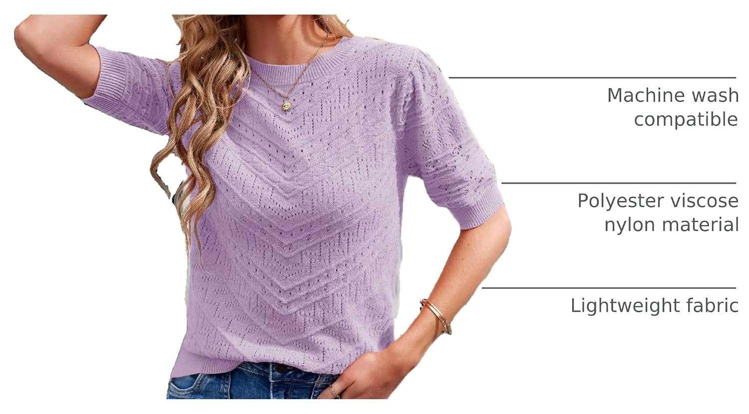 Womens Puff Short Sleeve Sweater Summer Crew Neck Ribbed Knit Pullover Tops