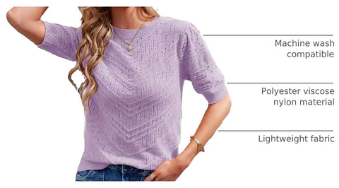Womens Puff Short Sleeve Sweater Summer Crew Neck Ribbed Knit Pullover Tops