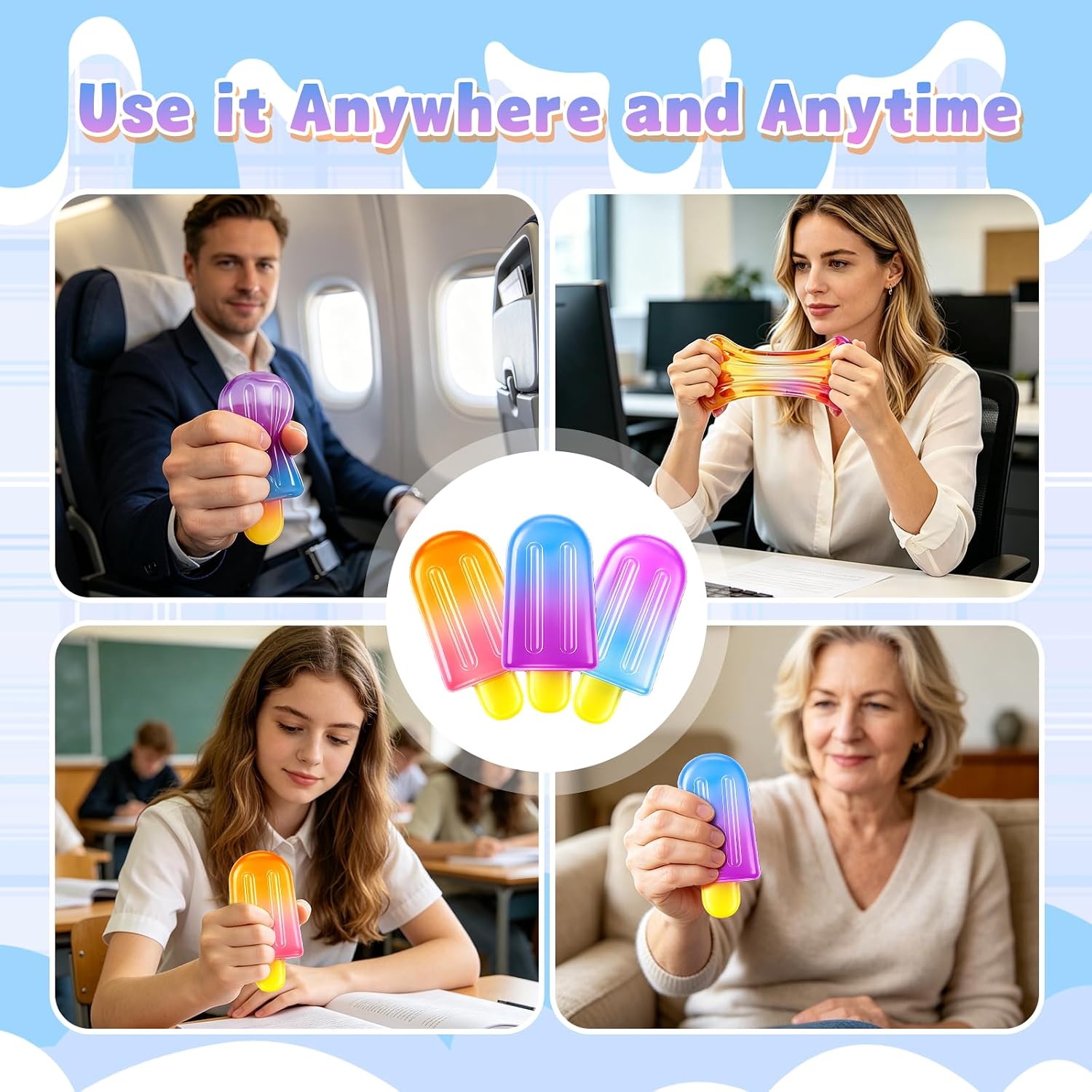 3 Pack Ice Cream Bar Slow Rising Squishy Toys, Cute Food Popsicle Sensory Fidget Squishies for Kids Party Favors Stress Relief Gift