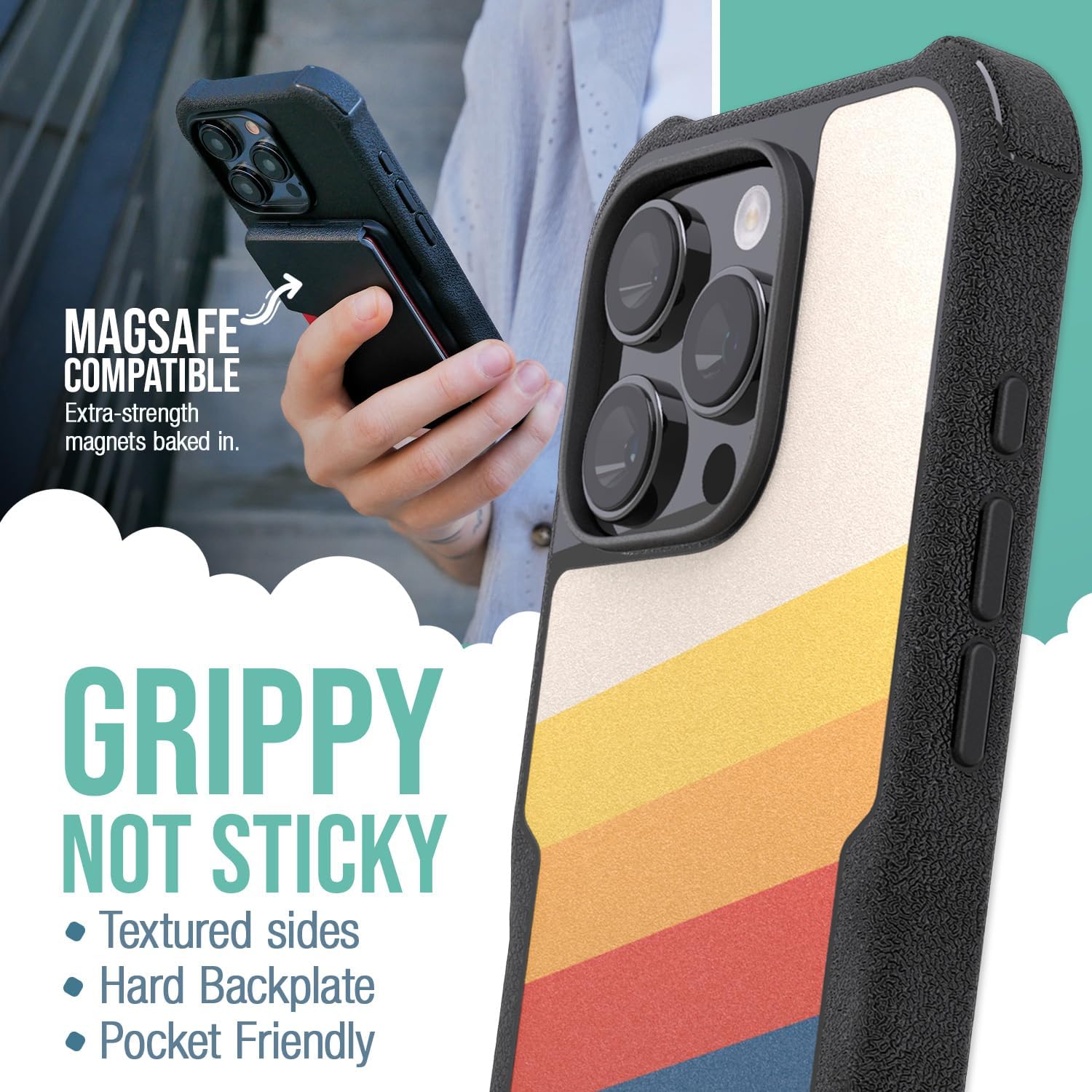 Smartish iPhone 16 Pro Case MagSafe, Gripzilla, Heavy Duty Grip, Stripes