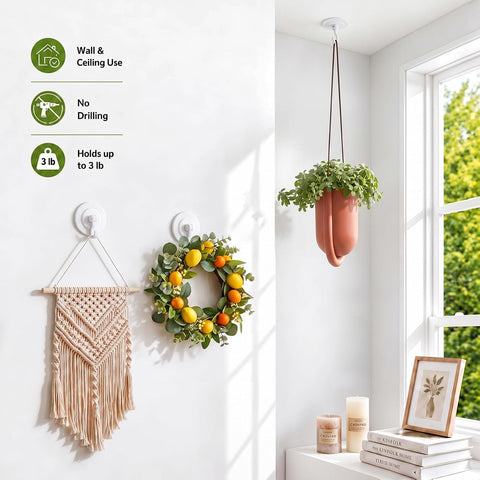 Adhesive Ceiling Hooks for Hanging Plants - 3lb 360° Swivel Ceiling Decor