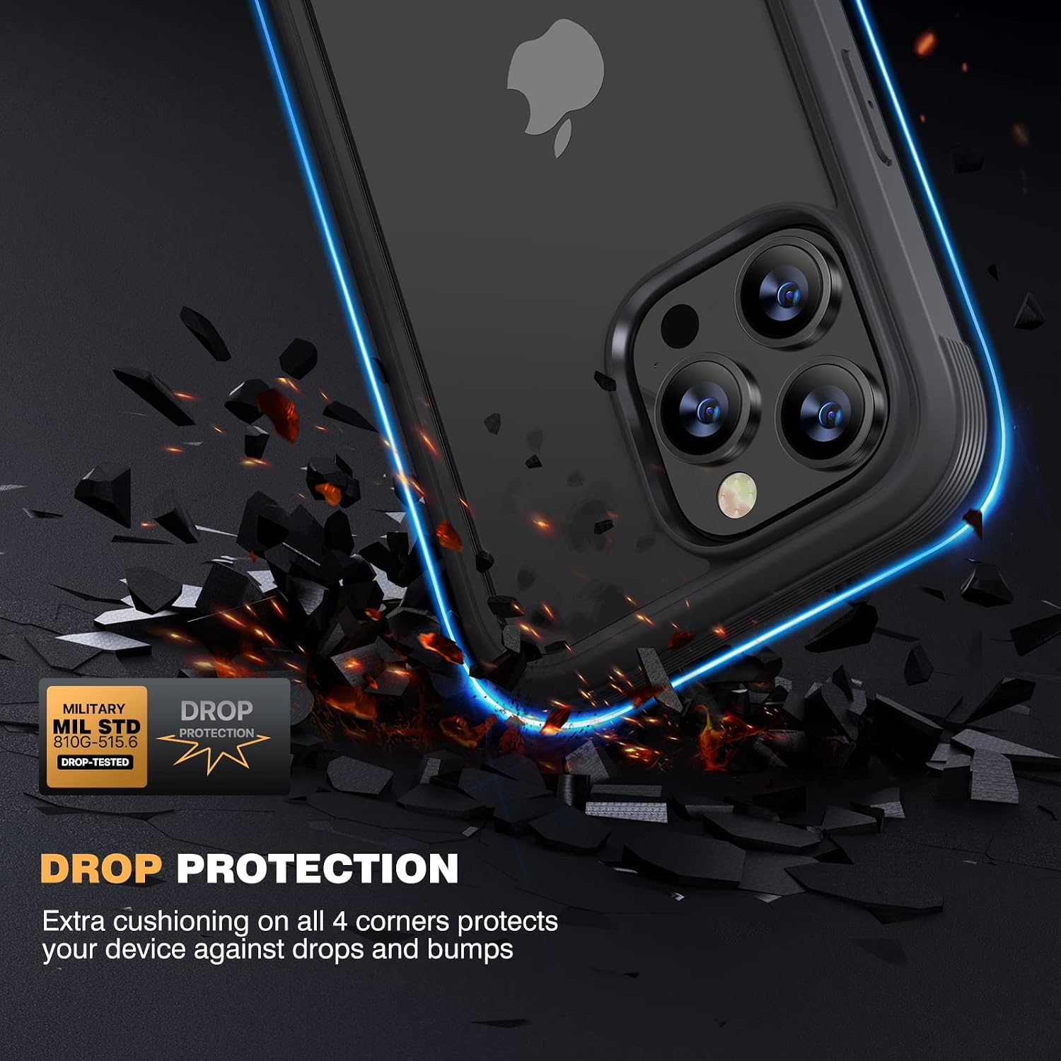Diaclara Designed for iPhone 14 Pro Case 6.1’’, Full Body Rugged Case w/Built-in Touch Sensitive Anti-Scratch Screen Protector+9H Tempered Glass Camera Lens Protector (Black)