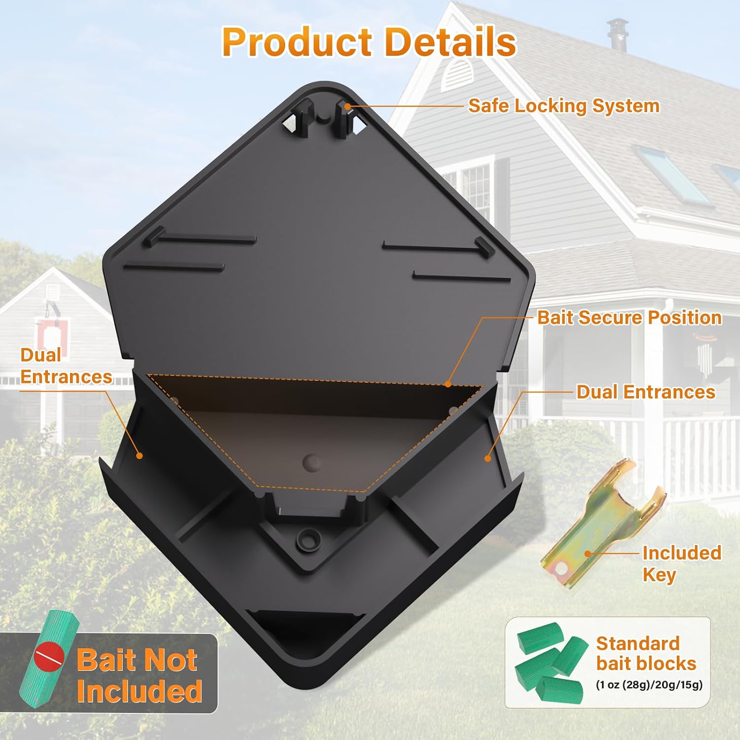 Anblak Mouse Station with Keys Black 12 Pack, Key Required Mouse Stations, Mice Stations, Keeps Children and Pets Safe Indoor & Outdoor