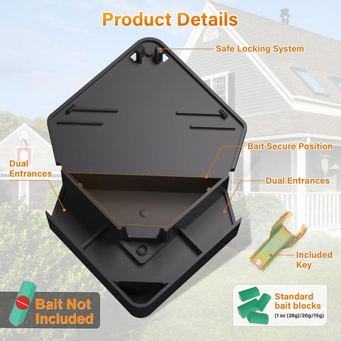 Anblak Mouse Station with Keys Black 12 Pack, Key Required Mouse Stations, Mice Stations, Keeps Children and Pets Safe Indoor & Outdoor