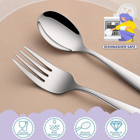 DEHOV Toddler Eating Utensils Set,Set Of 12 Food Grade Stainless Steel Silverware Sets For Kids,Dishwasher Safe Children Small Metal Spoons And Forks Flatware Sets