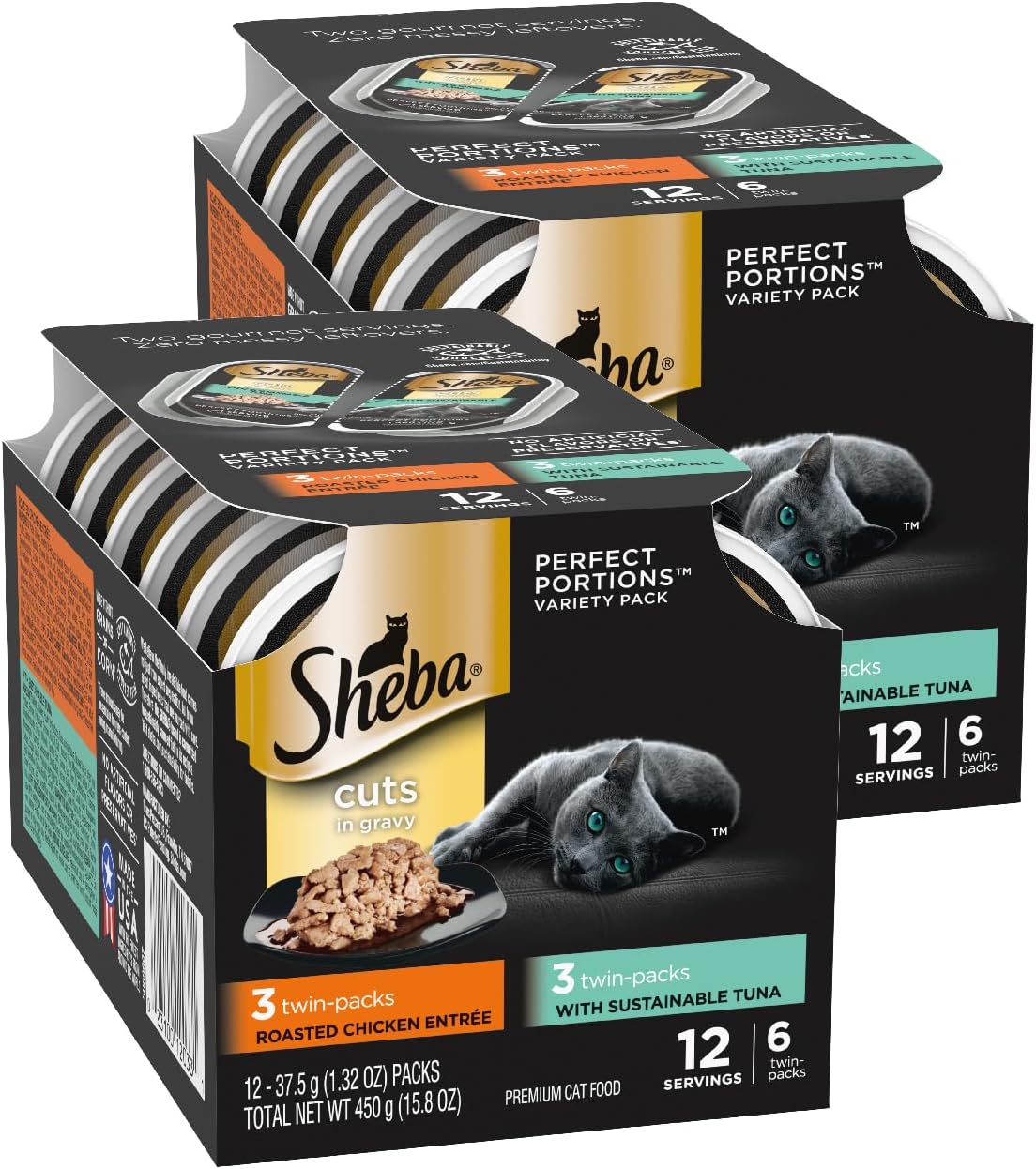Sheba Perfect Portions Cuts Wet Cat Food, Chicken & Tuna, 2.6 oz, 6 ct, 2pk