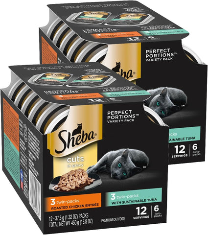 Sheba Perfect Portions Cuts Wet Cat Food, Chicken & Tuna, 2.6 oz, 6 ct, 2pk