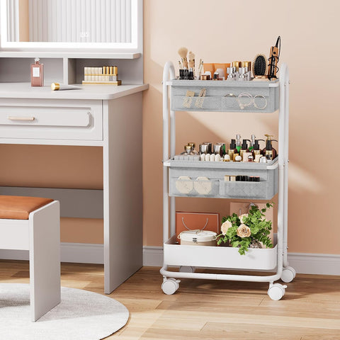 Modanais Baby Diaper Caddy Organizer Cart - 3 Tier Rolling Cart, Light Gray