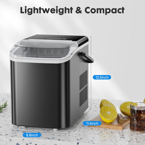DUMOS Ice Maker Countertop Ice Machine Compact Size with Handle, 26lbs in 24Hrs, Black