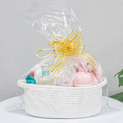 ABenkle Small Basket with Handles, Boho Decorative Rope Woven Dog Cat Toy Storage Bin Shelf Storage Organizer, Easter Christmas Gift Basket, 12"x8"x5", White