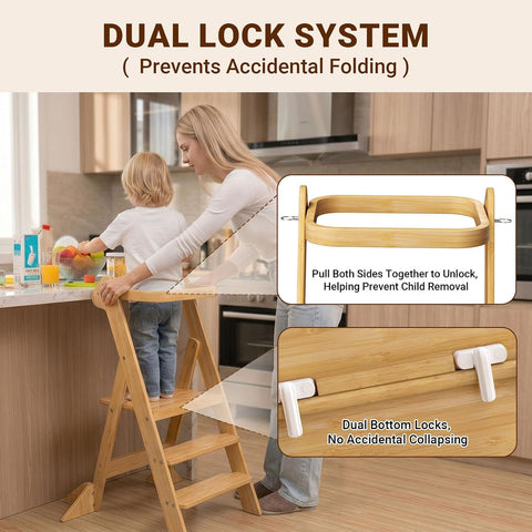 COSYLAND Toddler Tower Standing Foldable Kids Step Stool Kitchen Helper