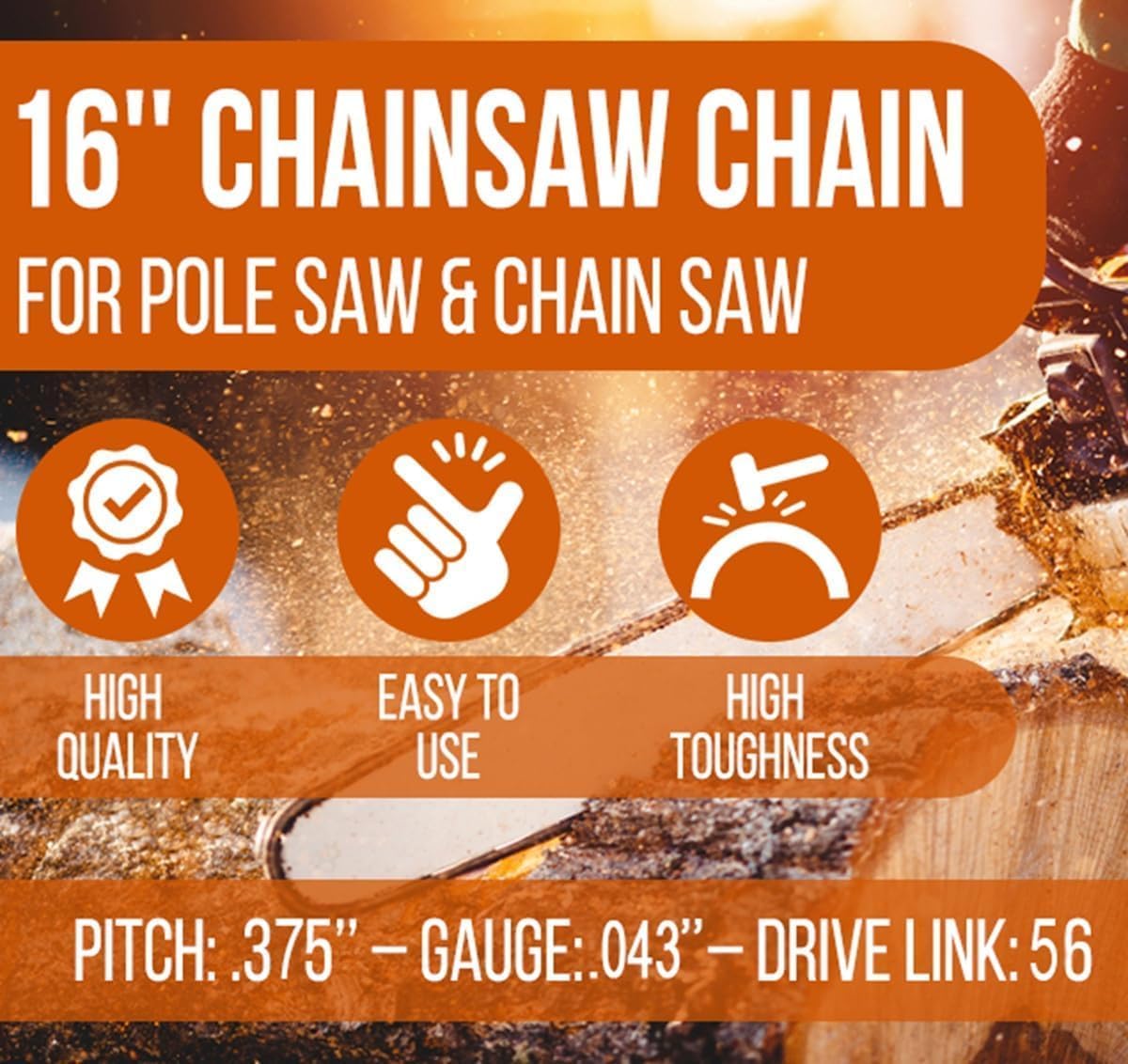 3 Pack Milwaukee 16 Inch Chainsaw Chain for M18 2727-20, EGO DeWalt DCCS670