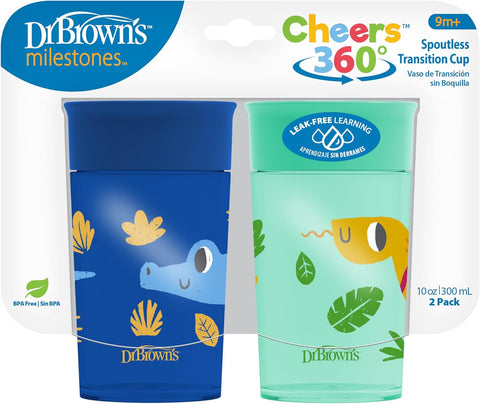 Dr. Brown's Milestones Cheers360 Spoutless Cup, Blue & Green, 2-Pack