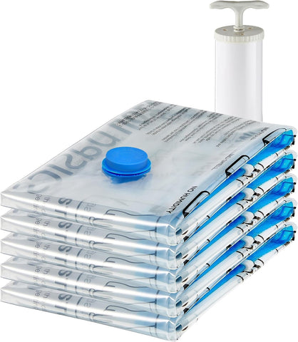 Amazon Basics Vacuum Storage Bags, Compression Space Saving for Clothes and Linens, Reusable with Hand Pump, Large, Clear, 5 Count (Pack of 10)