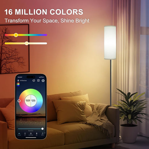FRIDEKO HOME Floor Lamp, 9W 800LM Color Changing Smart Bulb, White Shade