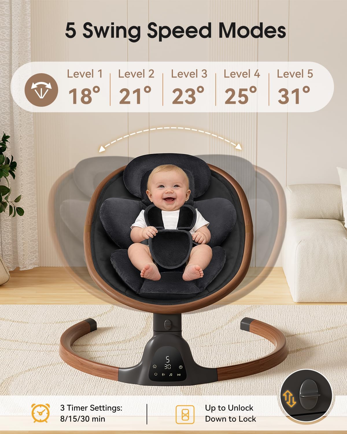 Baby Swings for Infants, Electric Infant Swing with 5 Speed Modes, Black