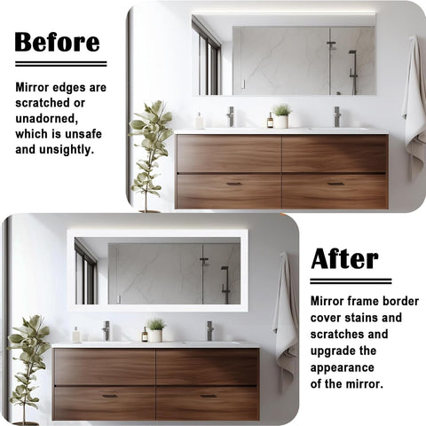Alened 10M White Mirror Border Peel and Stick, Wood Grain Wallpaper Border