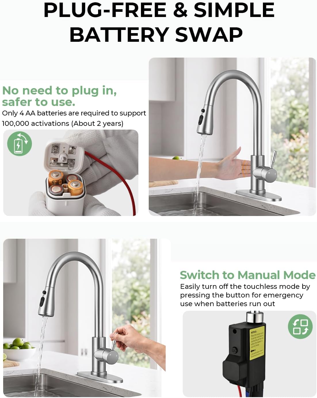Touchless Kitchen Faucet, Pull Down Sprayer, Brushed Nickel
