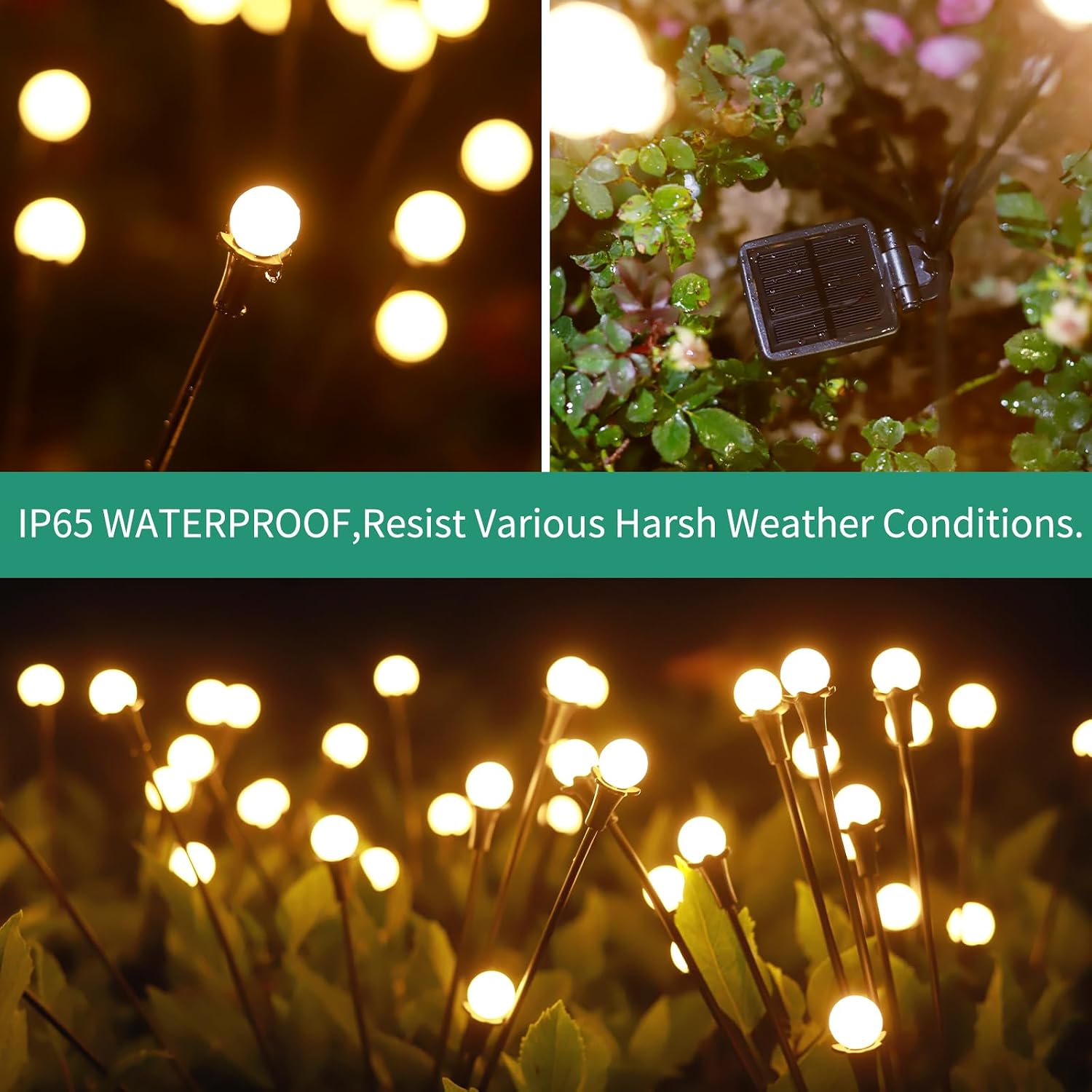 vignuto Solar Lights Outdoor Waterproof, 2 Packs 16LED, Solar Garden, Patio, Garden Decor, Patio Decor, Firefly Outdoor, Unique Gifts for Women, Gifts for Grandma