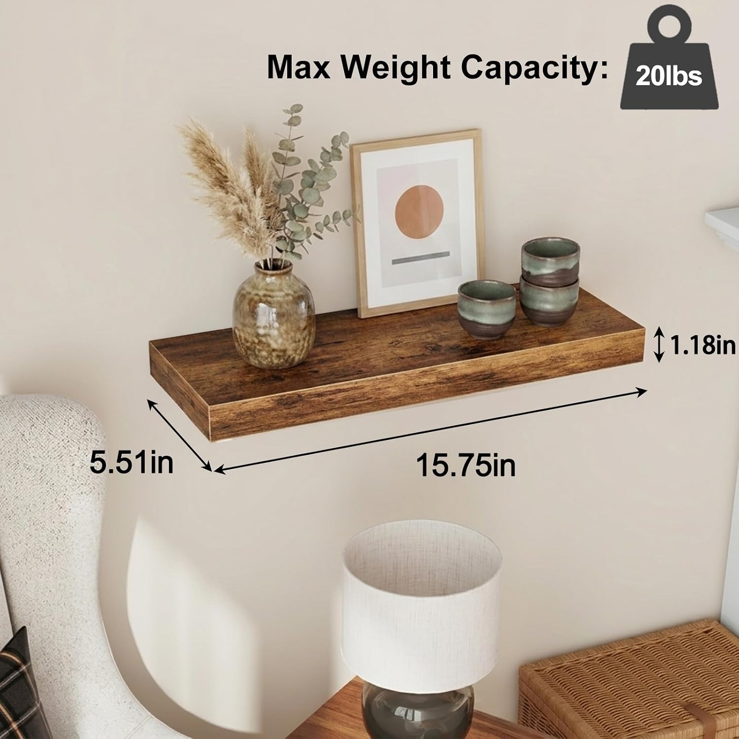 Fixwal Floating Shelves for Wall Decor (Rustic Brown, Set of 4, 15.7 Inch)