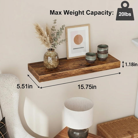 Fixwal Floating Shelves for Wall Decor (Rustic Brown, Set of 4, 15.7 Inch)