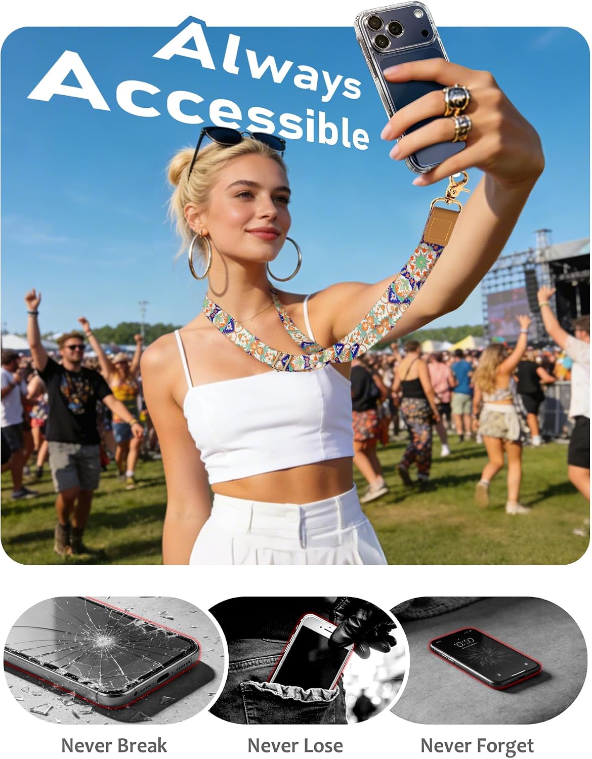 Yonlevres Phone Lanyard Crossbody Strap Wrist Neck Adjustable Women Boho