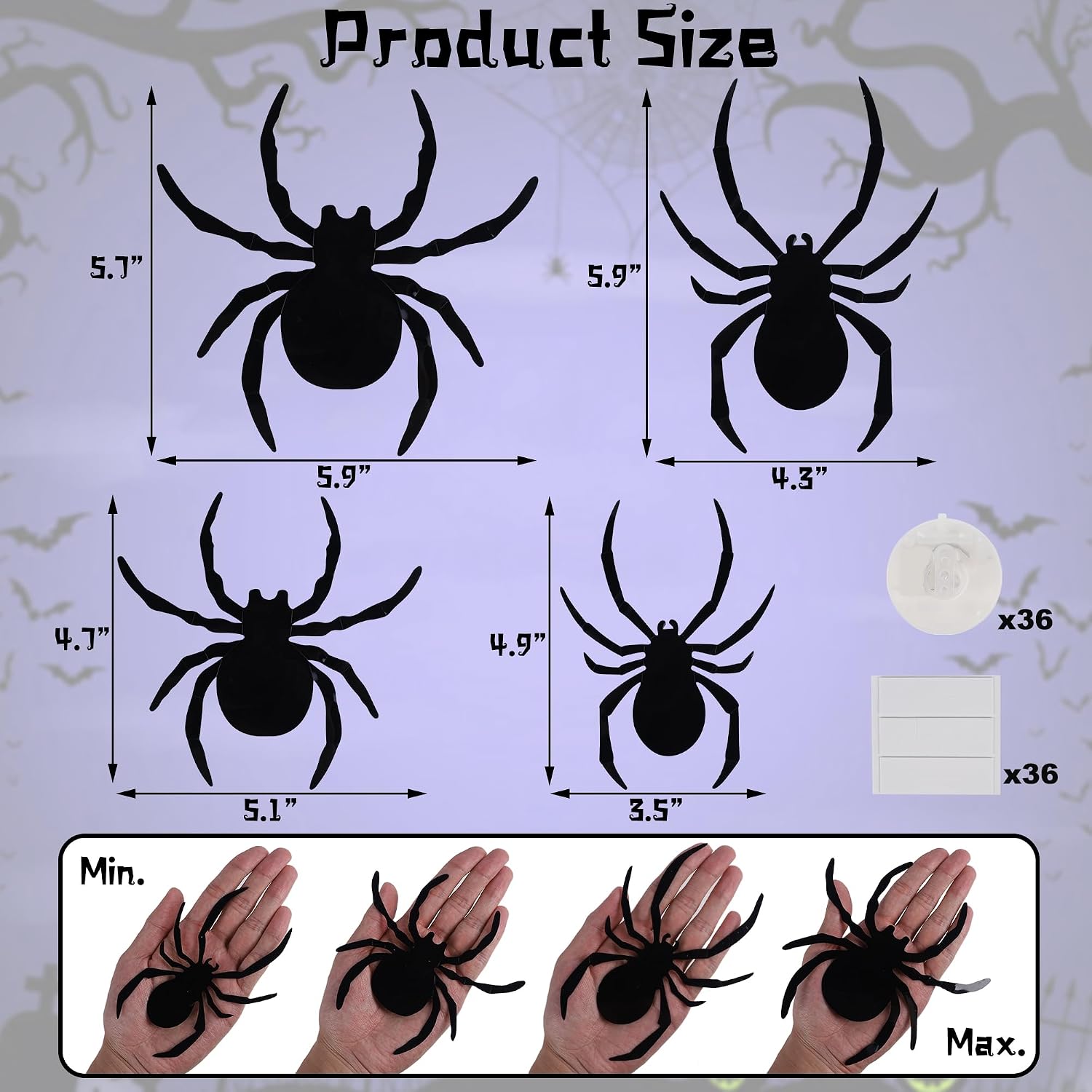 DR.DUDU 36 Pack Halloween Wall Decor Light up Spiders, Purple