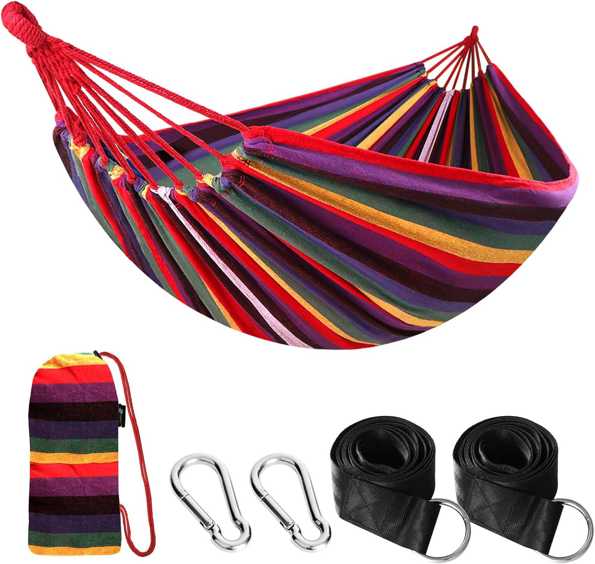 ANYOO Cotton Camping Hammock Portable with Tree Straps Holds 660lbs