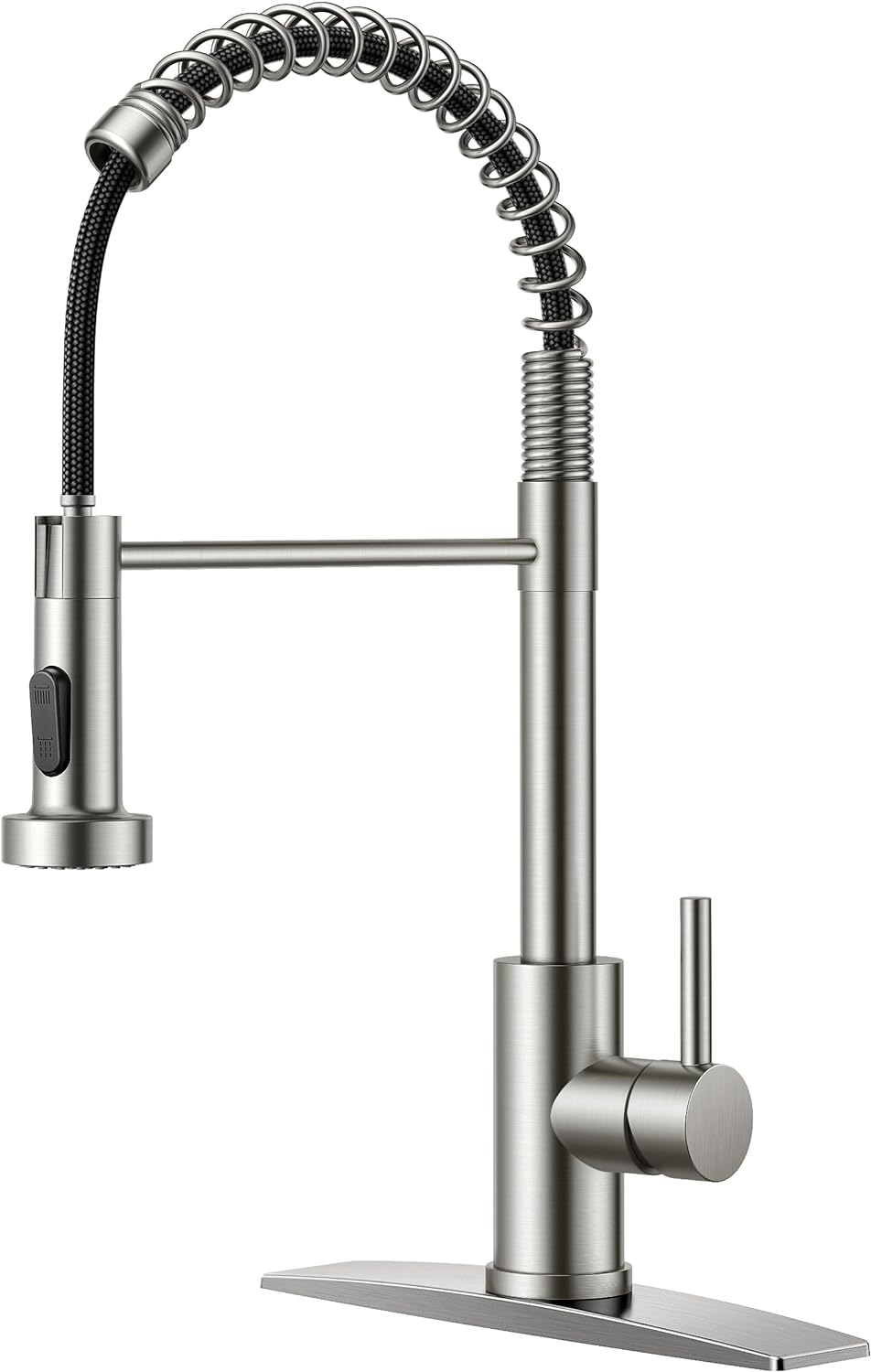 FORIOUS Kitchen Faucet Pull Down Sprayer, Classic High Arc, Brushed Nickel