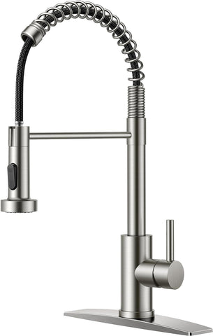 FORIOUS Kitchen Faucet Pull Down Sprayer, Classic High Arc, Brushed Nickel