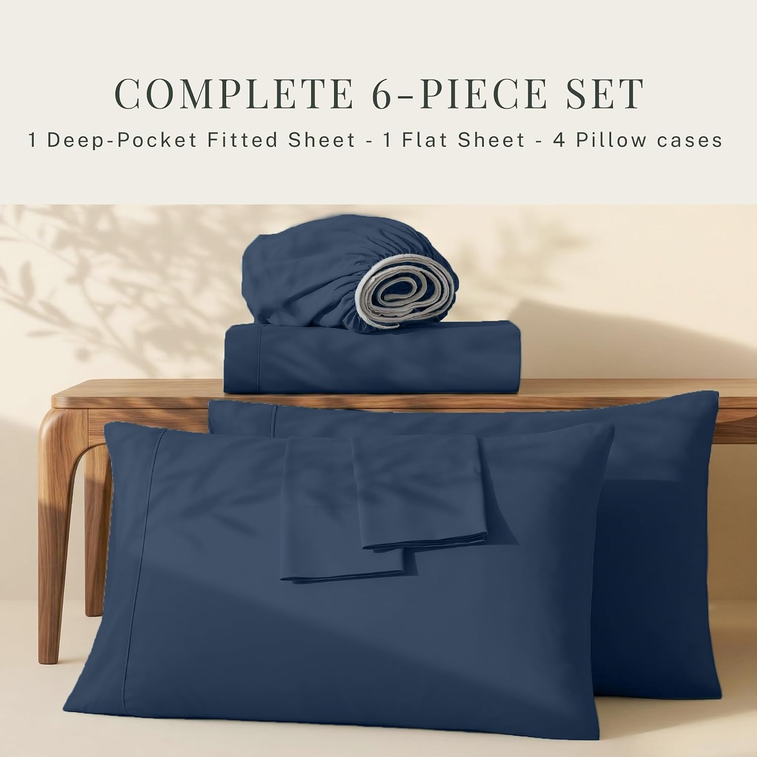 Hearth & Harbor Extra Deep Pocket Sheet Set, 6Pc Split King Size, Navy Blue