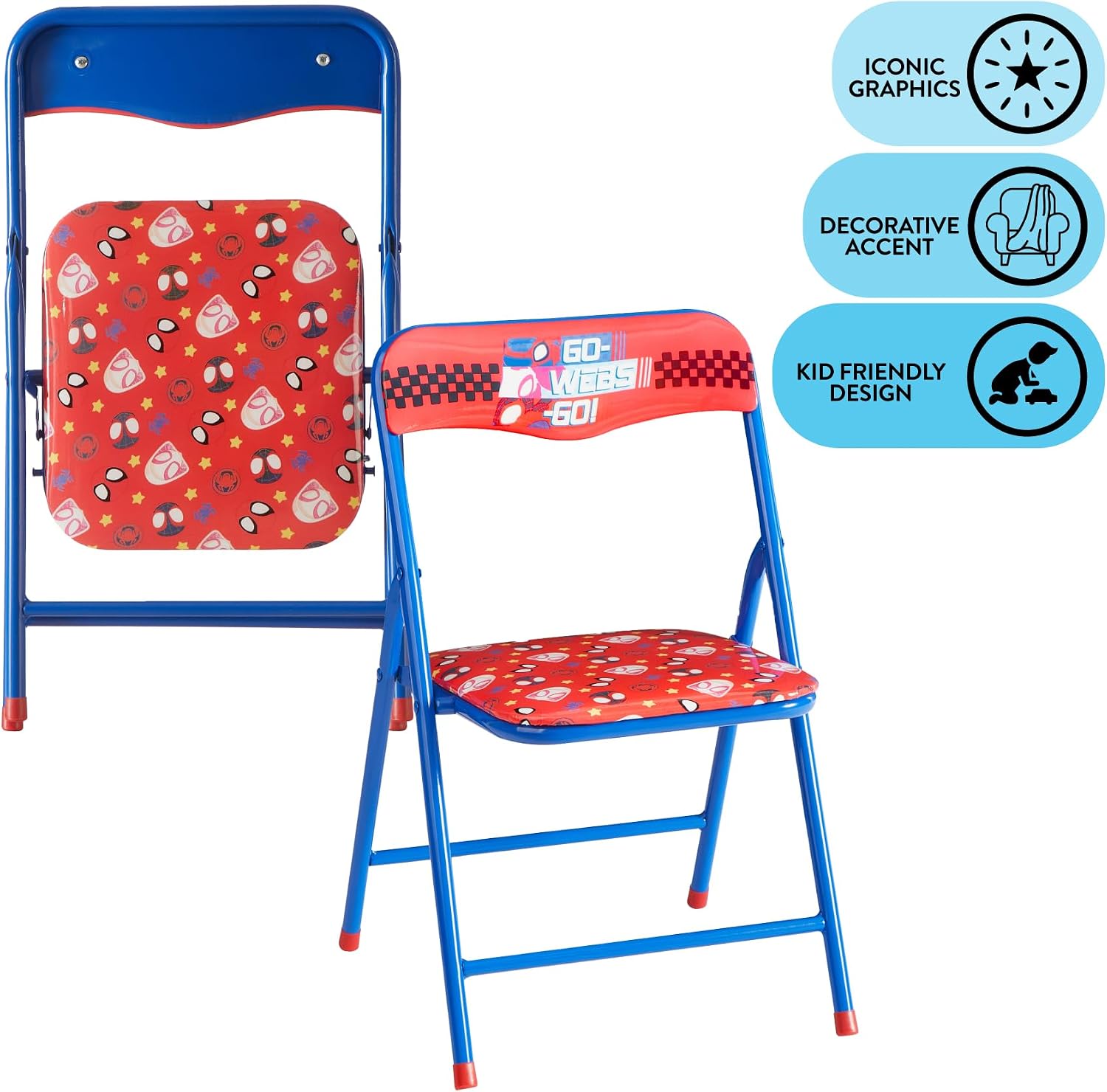 Marvel Spidey and His Amazing Friends Kids Activity Table and Chair Set,3 Piece Set with Square Table & 2 Folding Chairs, Furniture for Ages 3+, Indoor Play & Learning