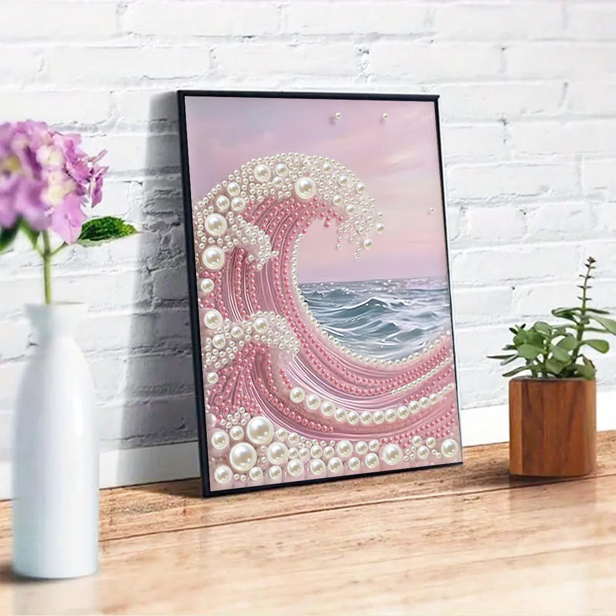 5D Diamond Art Pearl Painting Kits for Adults,Pink waves Diamond Art Kits