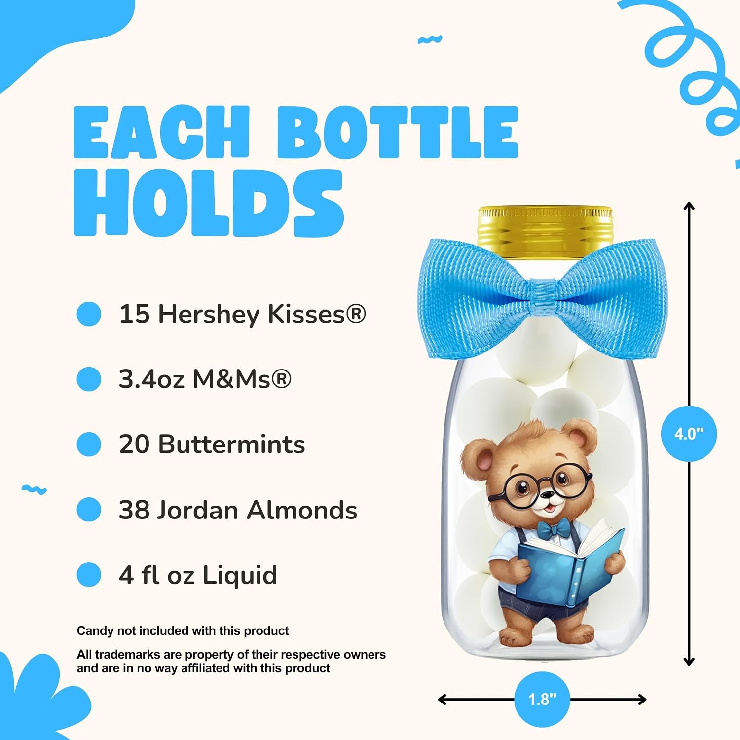 Ethisa Small 12 Pack We Can Bearly Wait Party Favors for Boy - Candy Jars with Bowties and Stickers - DIY Party Decoration Bottles for Baby Shower and Gender Reveal - Blue Teddy Bear Table Centerpiece