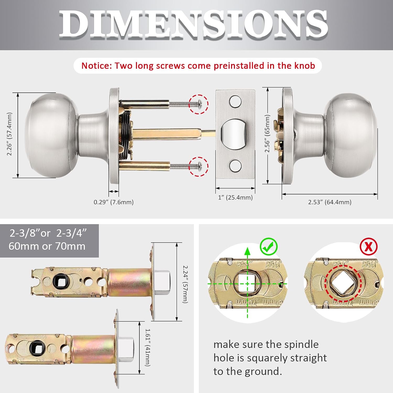 Probrico 3 Pack Round Passage Door Knob(Non-Locking Knobs), Keyless Doorknobs Interior/Exterior Door Lockset,Passage Knobs for Hallway/Closet,Satin Nickel Finish Modern Design Door Hardware