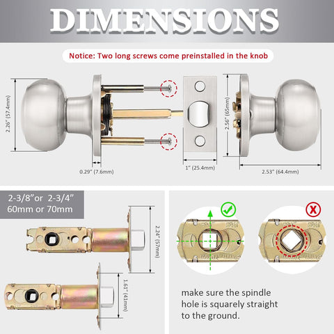 Probrico 3 Pack Round Passage Door Knob(Non-Locking Knobs), Keyless Doorknobs Interior/Exterior Door Lockset,Passage Knobs for Hallway/Closet,Satin Nickel Finish Modern Design Door Hardware
