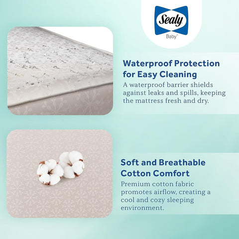 Sealy Baby Flex Cool 2 Stage Crib Mattress and Toddler Bed Mattress, Breathable Hybrid Coil Design, Waterproof Cotton Surface, GREENGUARD Gold Certified, Standard 52x28 Size